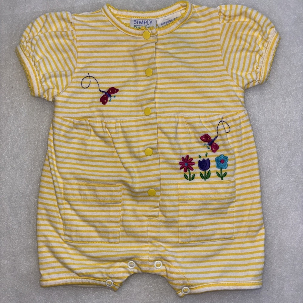 Vintage Simply Basic Bubble Romper Baby Girls‎ Sz 0-3 Months Embroidered 90s